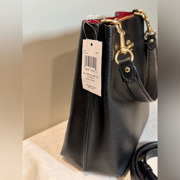 Coach Mollie Bucket 22 Black and Red Leather Bag - Picture 2 of 11